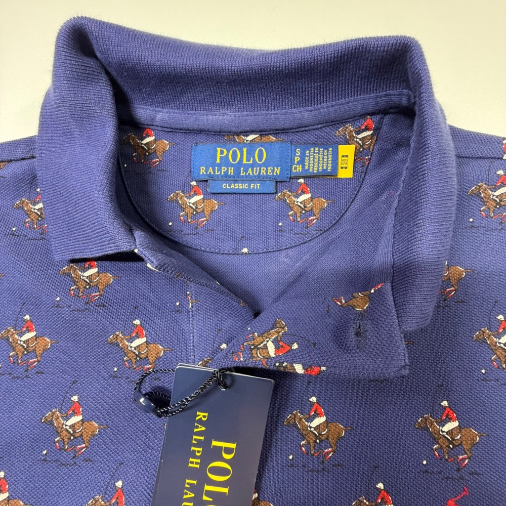 Polo Ralph Lauren Polo Men Small Blue All Over Pony Print Classic Fit Short Slee - Picture 5 of 11